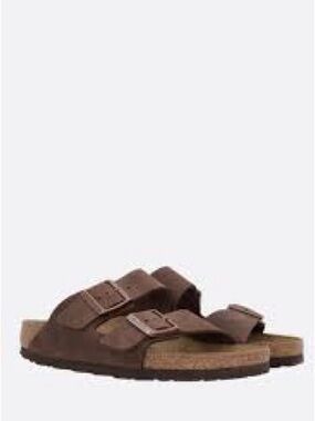 Birkenstock Brown Oiled Leather Two-Strap Sandals Big Buckles Sz 43 Regular